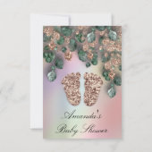 Babydusche Glitzer Feet Rose Glitzer Grün Einladung (Rückseite)