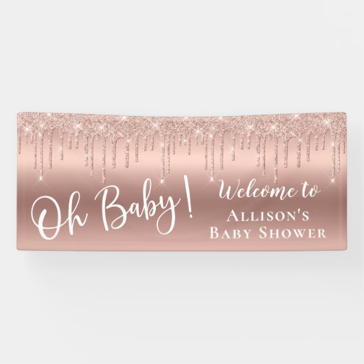 Babydusche Glitzer Rose Gold Empfang Banner (Horizontal)