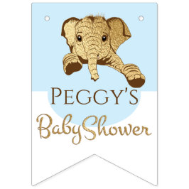 Babydusche Gold/Blue Elephant, Frack-Banner Wimpelkette