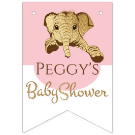Babydusche Gold/Rosa Elefant, Frack-Banner Wimpelkette