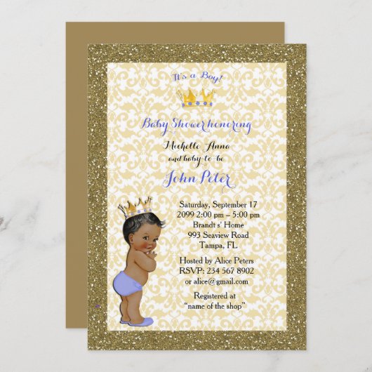 Babydusche, goldener Rahmen, weiß & gold. Einladung (Vorne/Hinten)
