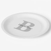 Babydusche Grau Schwarz-weiß Pappteller (Schrägansicht)