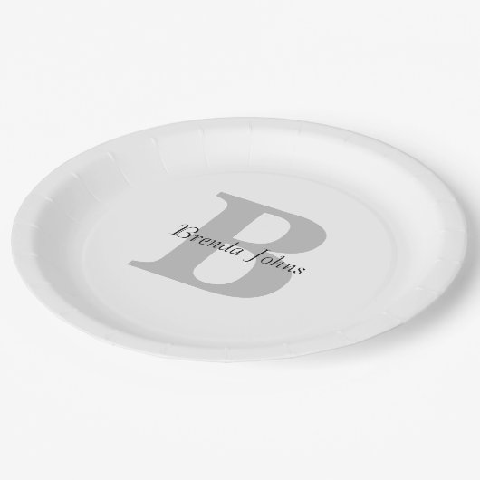 Babydusche Grau Schwarz-weiß Pappteller (Schrägansicht)