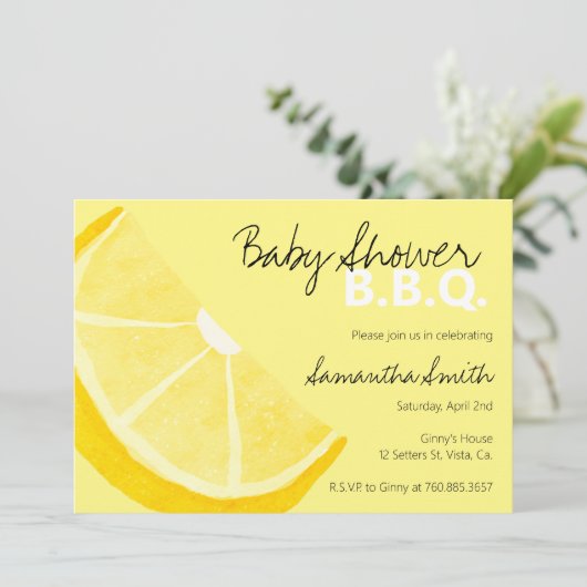 Babydusche GRILLEN Lemon Thema Sommer Ein kleines Einladung (Stehend Vorderseite)