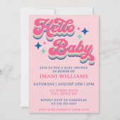 Babydusche Groovy Retro Typografie Pink Einladung (Vorderseite)
