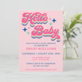 Babydusche Groovy Retro Typografie Pink Einladung (Stehend Vorderseite)