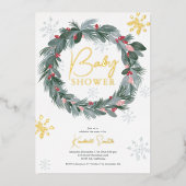 Babydusche grün blau rot blumenrot Weihnachtskranz Folieneinladung (Vorderseite)