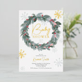 Babydusche grün blau rot blumenrot Weihnachtskranz Folieneinladung (Stehend vorne)