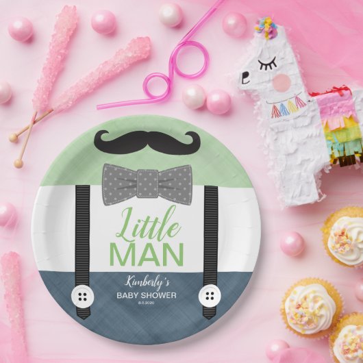 Babydusche grün Marineblau kleines Mann Thema Pappteller (Party)