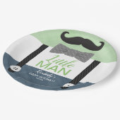 Babydusche grün Marineblau kleines Mann Thema Pappteller (Schrägansicht)