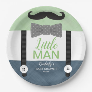 Babydusche grün Marineblau kleines Mann Thema Pappteller
