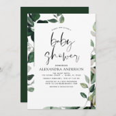 Babydusche Grüne Botanische Moderne Einladung (Vorne/Hinten)