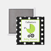 Babydusche - Grüne Carriage und Polka Dots Magnet (Vorderseite/Rückseite)