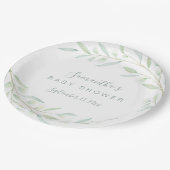 Babydusche Grüne Elegante Aquarellfolie Pappteller (Schrägansicht)