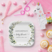 Babydusche Grüne Elegante Wasserfarbe Bohemisch Pappteller (Party)