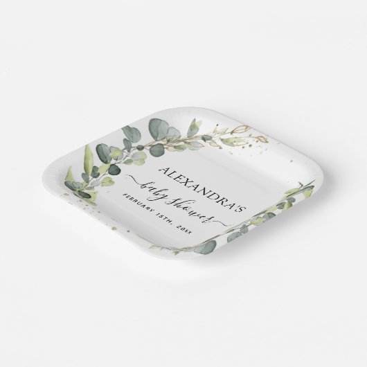 Babydusche Grüne Elegante Wasserfarbe Bohemisch Pappteller (Gewinkelt)