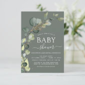 Babydusche Grüne Eucalyptus Sukkulent Elegant Einladung (Stehend Vorderseite)
