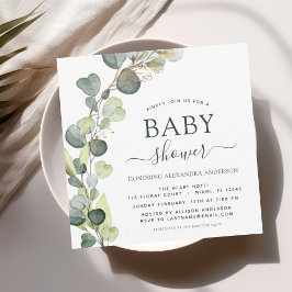 Babydusche Grüne Eucalyptus Sukkulent Elegant Einladung