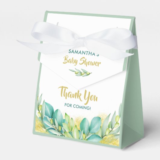 Babydusche Grüne Eukalyptus Blätter Olive Geschenkschachtel (Vorderseite)