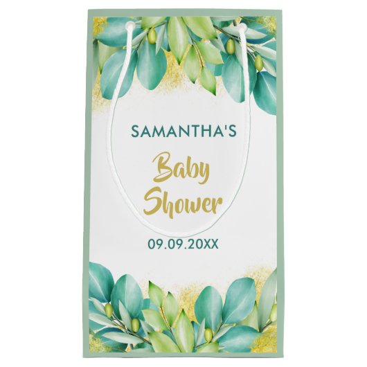 Babydusche Grüne Eukalyptus Blätter Olive Kleine Geschenktüte (Vorderseite)