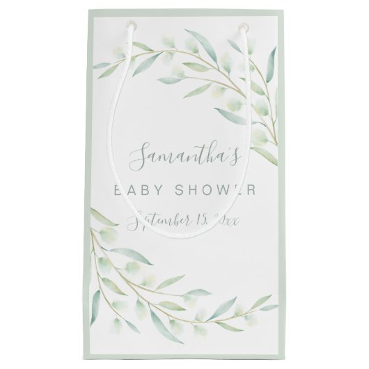 Babydusche Grüne Trendy Watercolor Foliage Kleine Geschenktüte (Vorderseite)
