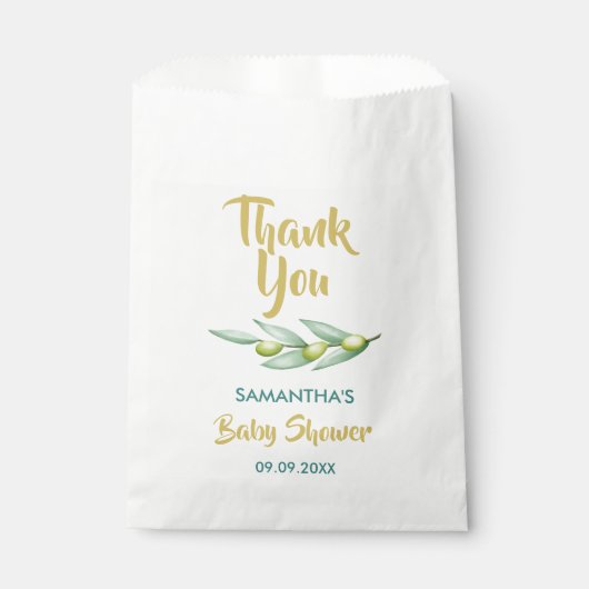 Babydusche Grünpflanzen Olivenzweig Elegant Geschenktütchen (Vorderseite)