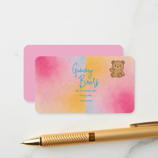 Babydusche Gummy Bear Game - Pastell-Design Begleitkarte (Vorderseite/Rückseite Beispiel)