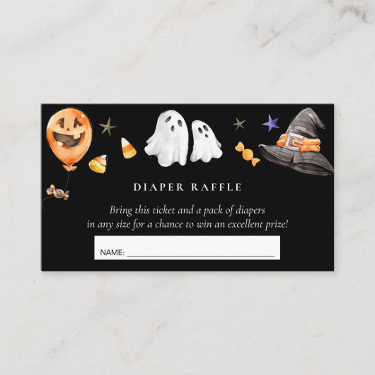 Babydusche Halloween Windeln Raffle Black Begleitkarte (Vorderseite)