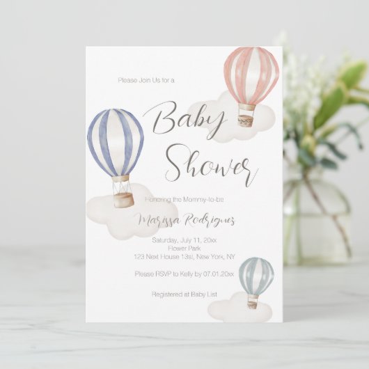 Babydusche Heißluftballons Geschlecht neutral Einladung (Stehend Vorderseite)