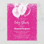 Babydusche Heißrosa, weiße Ballons Einladung (Vorderseite)