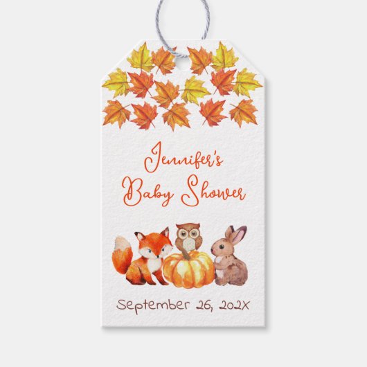 Babydusche Herbstlaub Pumpkin Niedlich Fox Bunny O Geschenkanhänger (Vorderseite)
