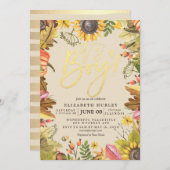 Babydusche Herbstmaple Blätter Pumpkin Sonnenblume Einladung (Vorne/Hinten)