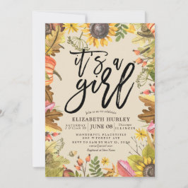 Babydusche Herbstmaple Blätter Pumpkin Sonnenblume Einladung