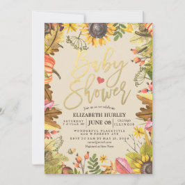 Babydusche Herbstmaple Blätter Pumpkin Sonnenblume Einladung