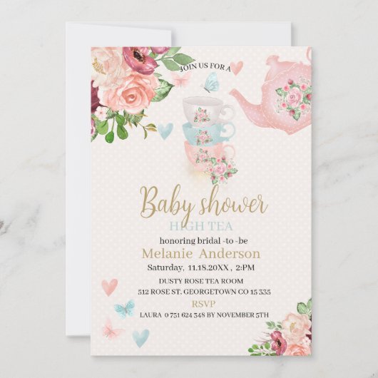 Babydusche High Tee Einladung (Vorderseite)