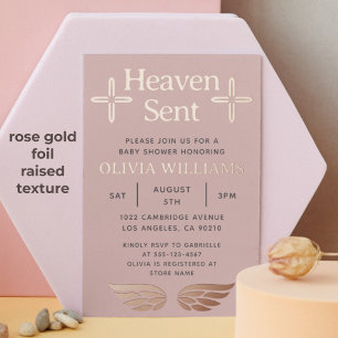 Babydusche Himmel Sent Cross Angel Rose Gold Folieneinladung