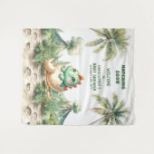 Babydusche Hintergrund Blue Dino Hatching Bald Wandteppich (Vorderseite (Horizontal))