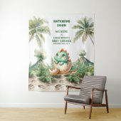 Babydusche Hintergrund Blue Dino Hatching Bald Wandteppich (Beispiel)