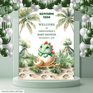 Babydusche Hintergrund Blue Dino Hatching Bald Wandteppich
