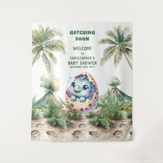 Babydusche Hintergrund Schläge bald Dino-Design Wandteppich (Vorderseite)