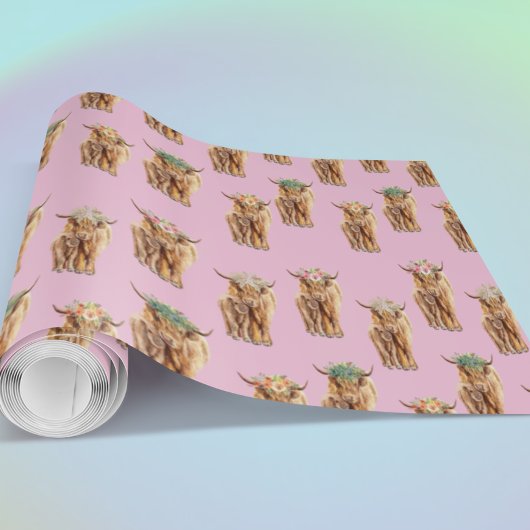 Babydusche Hochland-Kuh und Kalbswasser Geschenkpapier