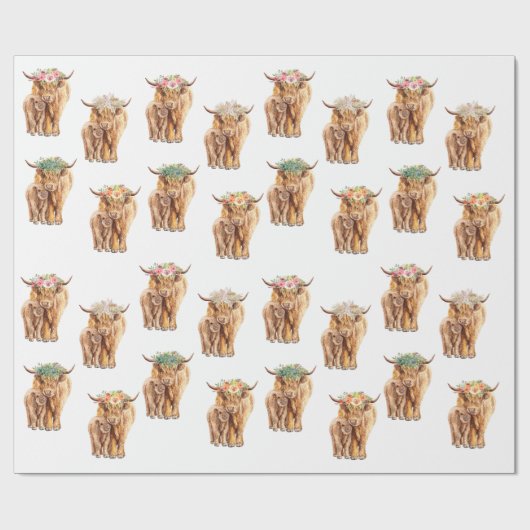 Babydusche Hochland-Kuh und Kalbswasser Geschenkpapier (Flach)