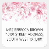 Babydusche Hübsch rosa Blumenstropp-Adresse Quadratischer Aufkleber (Vorderseite)