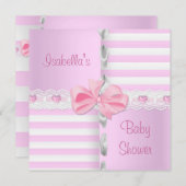 Babydusche Hübsch Satin Pink Weißer Streifen Bow Einladung (Vorne/Hinten)