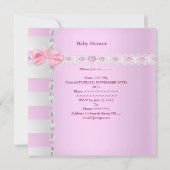 Babydusche Hübsch Satin Pink Weißer Streifen Bow Einladung (Rückseite)