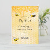 Babydusche Hummeln Goldwabenrübe Glitzer Einladung (Stehend Vorderseite)