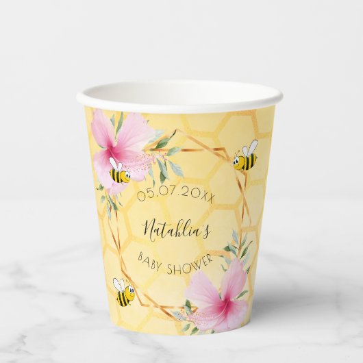 Babydusche Hummeln rosa Blumensträuße Hinterhof Pappbecher (Vorderseite)