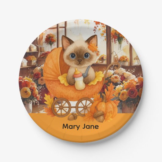 Babydusche im Herbst für Katzenliebhaber Pappteller (Vorderseite)