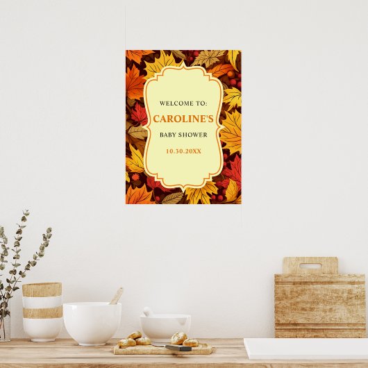 Babydusche im Herbst Herbstlaub Begrüßungszeichen Poster (Küche)