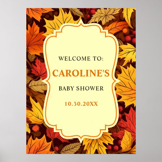 Babydusche im Herbst Herbstlaub Begrüßungszeichen Poster (Vorne)